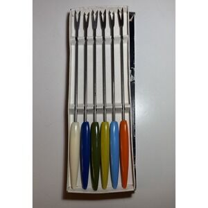 Vintage Fondue Forks / Set of 6 Stainless Steel with Plastic Handles / Japan